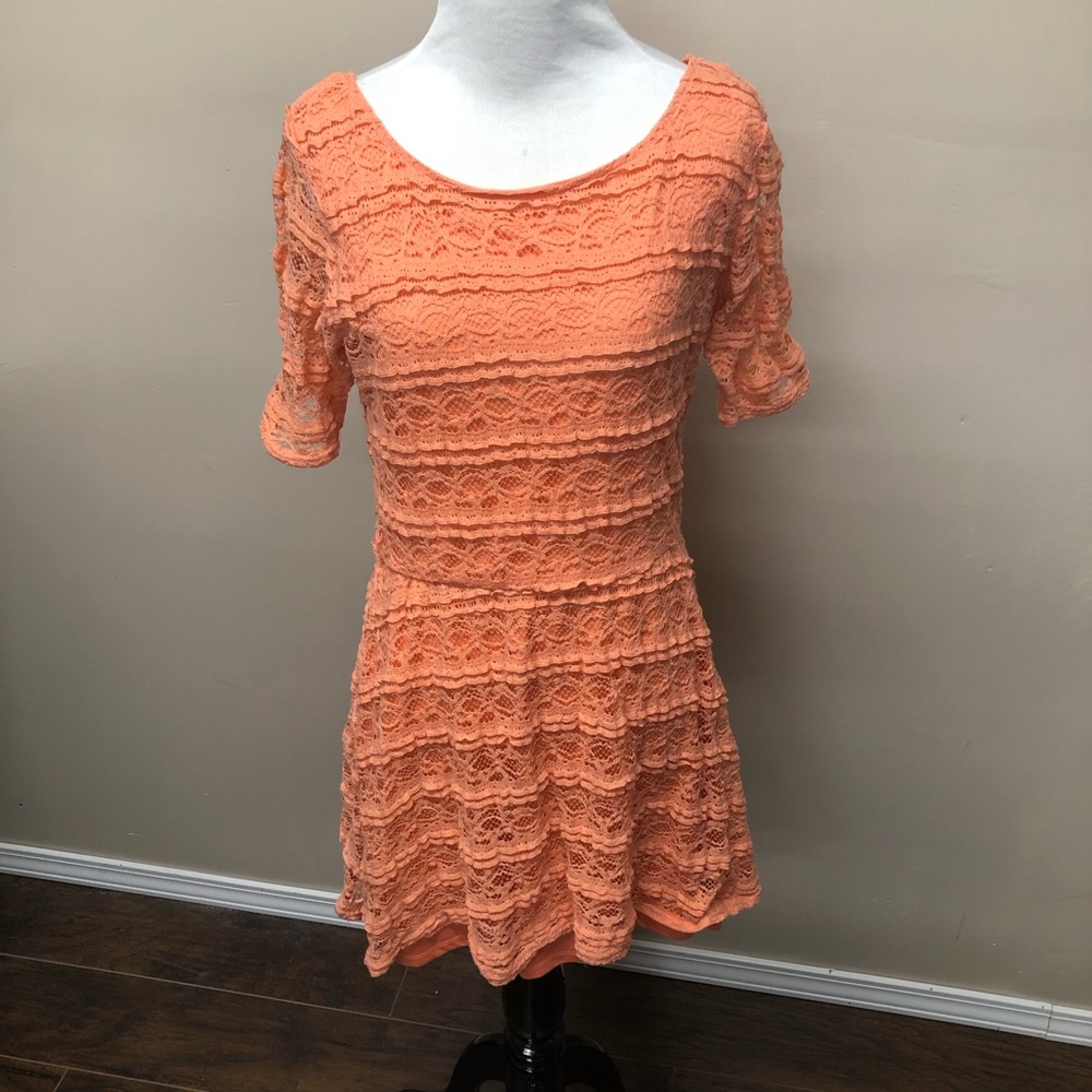 Rewind Peach Eyelet Style Dress Size Large